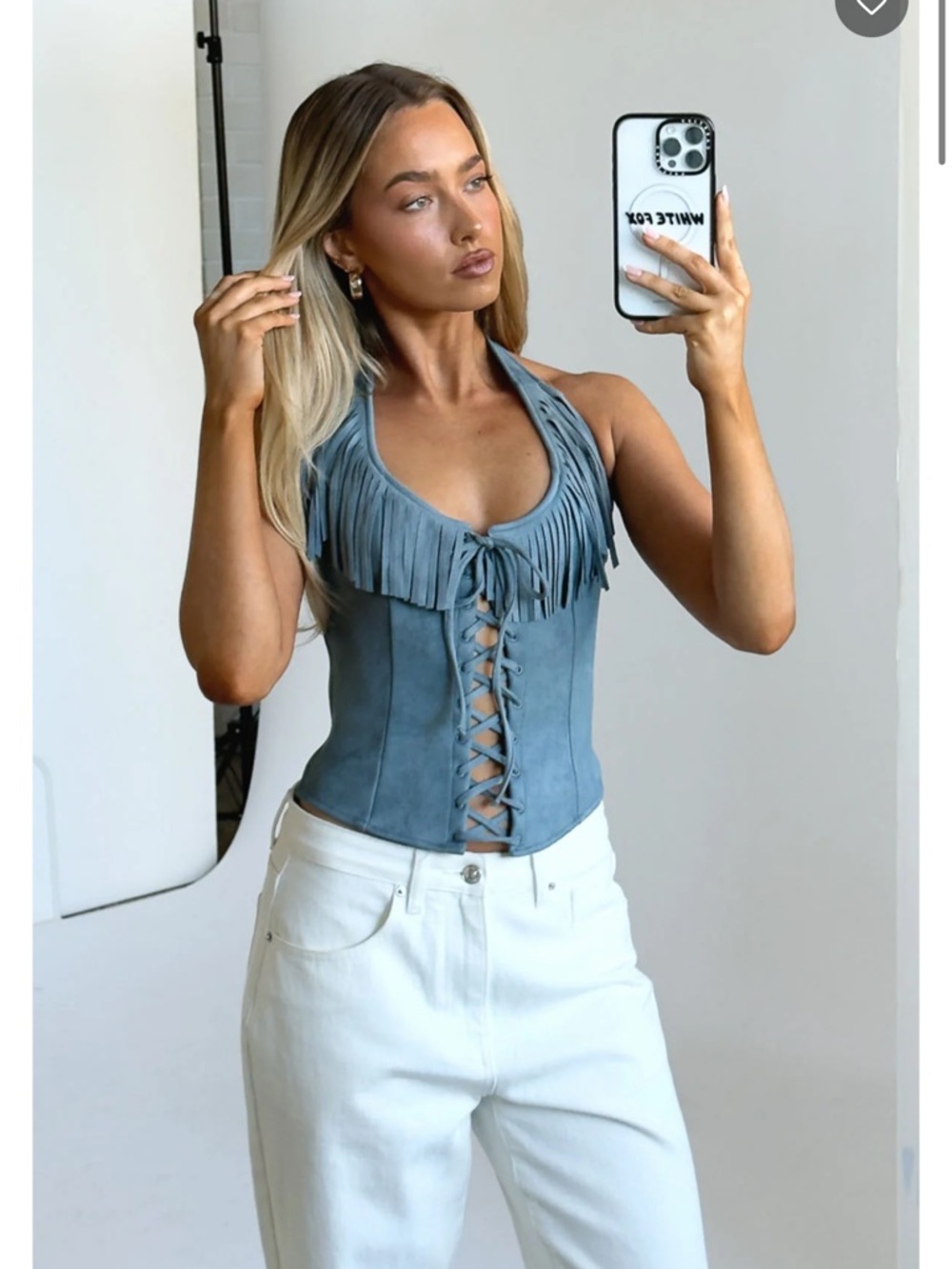 Truth In The Lie Faux Suede Bustier Steel Blue